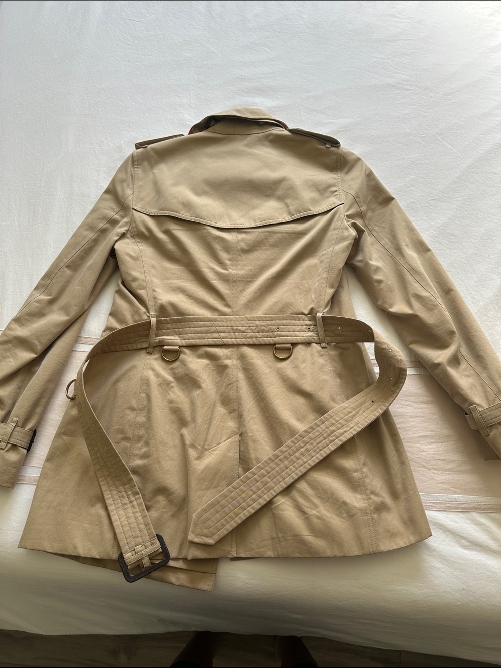 Burberry Tan Double-Breasted Trench Coat with Check Lining - Picture 3 of 5